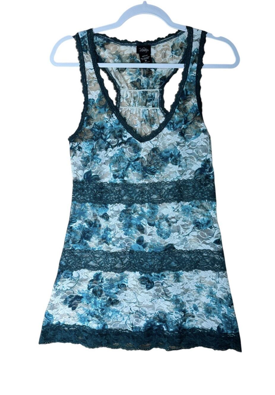 Y2K Vanity Womens Fairycore Floral Lace Sheer Tank Top Bohemian Whimsygoth Sz M